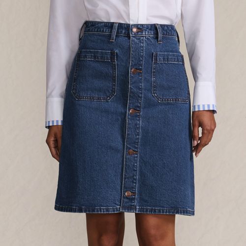  Lands' End Kurzer Soft Denim Jeansrock Mit Knöpfen, Damen, Größe:34 Regular, Blau, Elasthan/baumwoll-mischung, By Lands' End 