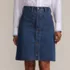 Women's Soft Denim Mid Rise Button Through Above the Knee Skirt, Front