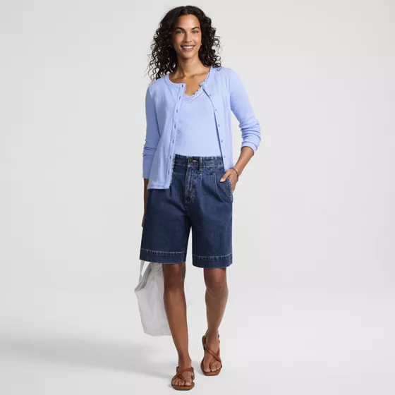 Women's Soft Denim High Rise 7" Pleated Trouser Shorts - primary