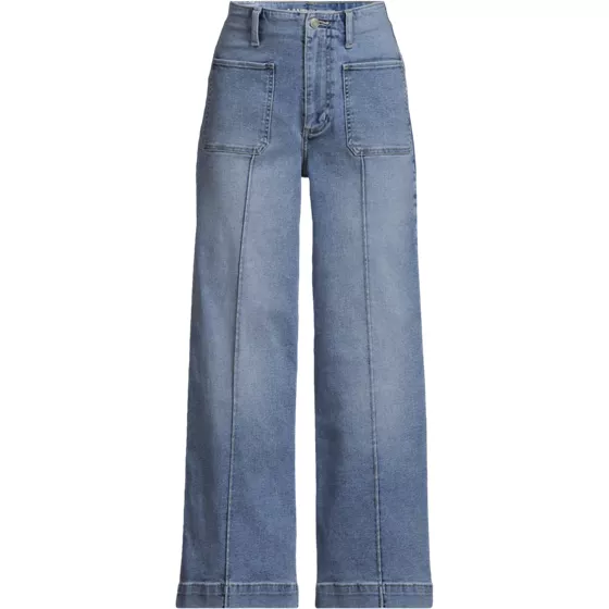 Women's Plus Size Recover Denim High Rise Patch Pocket Extra Wide Leg Crop Jeans - primary
