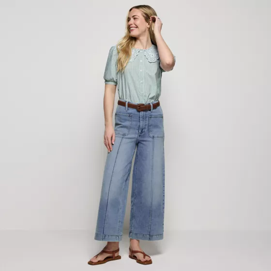 Women's Recover Denim High Rise Patch Pocket Extra Wide Leg Crop Jeans - primary