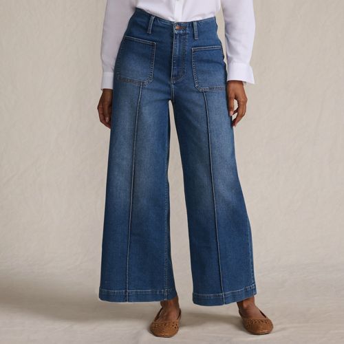  Lands' End Recover Culotte-jeans High Waist Mit Aufgesetzten Taschen, Damen, Größe:34 Regular, Blau, Elasthan/baumwoll-mischung/polyester-mischung, By Lands' End 