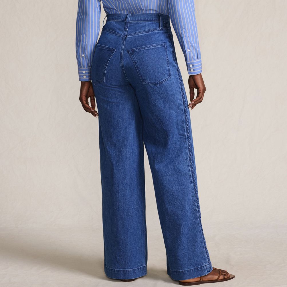 Women's Soft Denim High Rise Wide Leg Braided Jeans | Lands' End