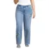 Women's Plus Size Soft Denim Mid Rise Relaxed Straight Leg Embroidered Jeans, Front