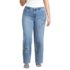Women's Plus Size Soft Denim Mid Rise Relaxed Straight Leg Embroidered Jeans, Front