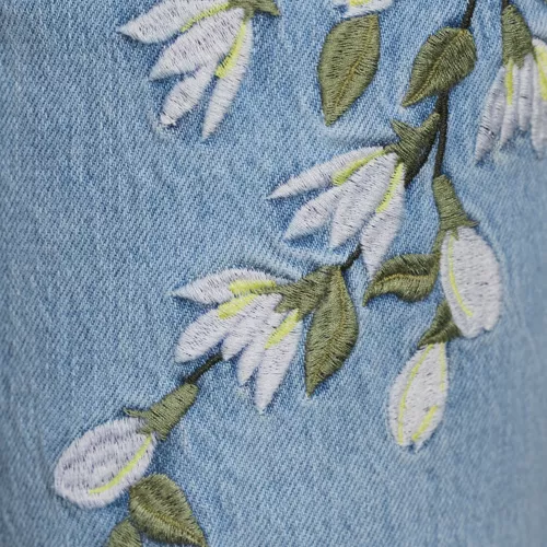 Women's Soft Denim Mid Rise Relaxed Straight Leg Embroidered Jeans, alternative image