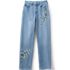 Women's Soft Denim Mid Rise Relaxed Straight Leg Embroidered Jeans, alternative image
