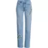 Women's Soft Denim Mid Rise Relaxed Straight Leg Embroidered Jeans, Front