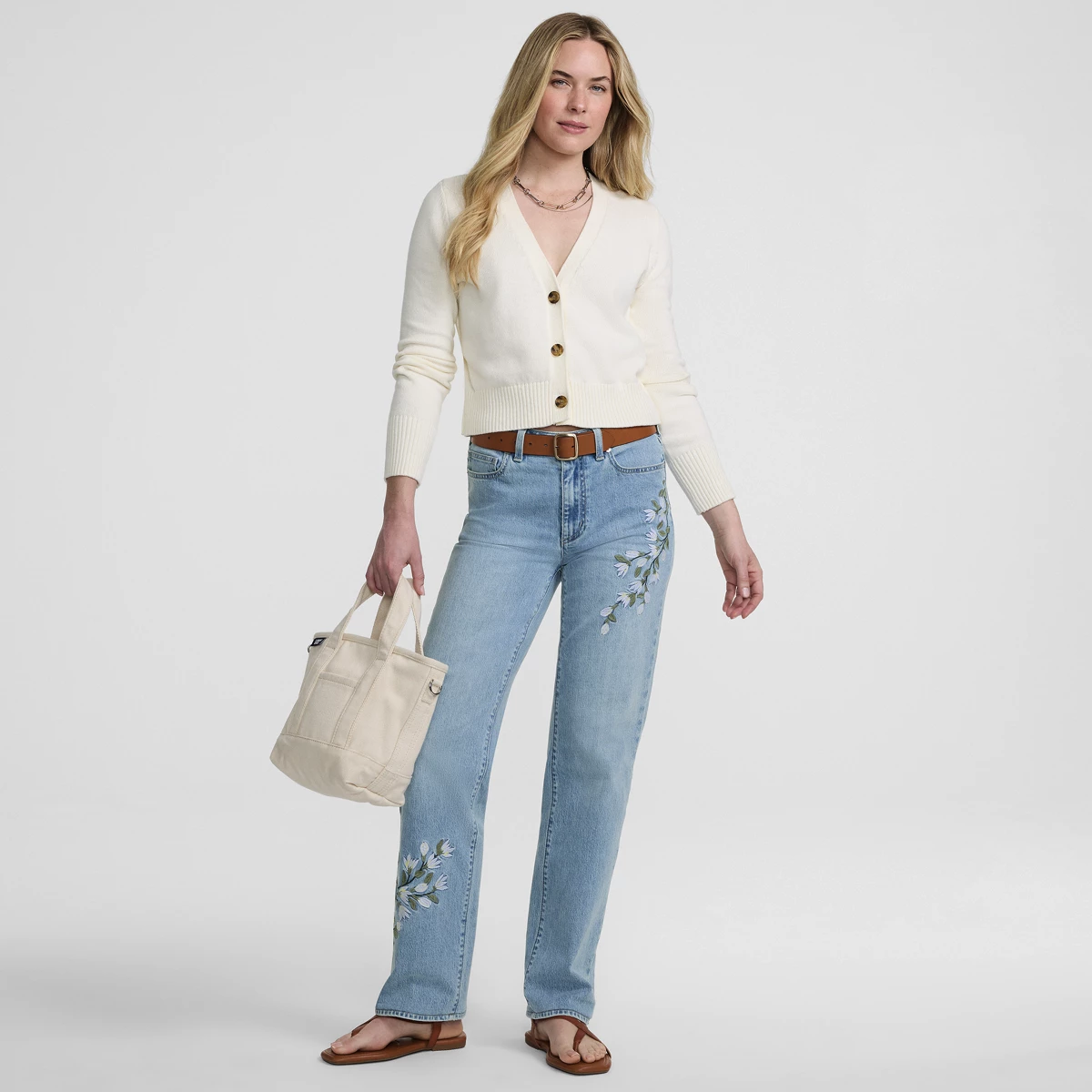 Women's Tall Soft Denim Mid Rise Relaxed Straight Leg Embroidered Jeans — Embroidered Lake Blue Wash by Lands' End