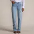 Women's Soft Denim Mid Rise Relaxed Straight Leg Embroidered Jeans, Front