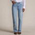 Women's Soft Denim Mid Rise Relaxed Straight Leg Embroidered Jeans, Front