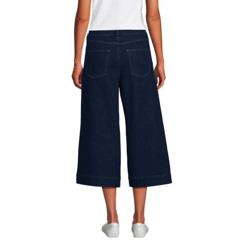 Lands' End Culotte-jeans Mit Bundfalten Mid Waist, Damen, Größe:34 Petite, Blau, Baumwolle/polyester/baumwoll-mischung, By Lands' End 