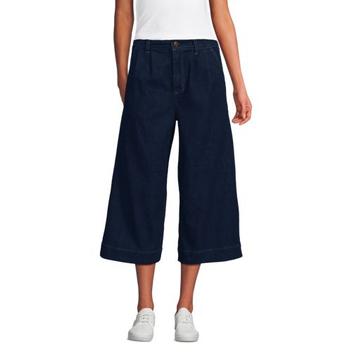  Lands' End Culotte-jeans Mit Bundfalten Mid Waist, Damen, Größe:34 Petite, Blau, Baumwolle/polyester/baumwoll-mischung, By Lands' End 