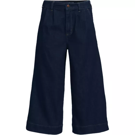 Women's Plus Size Denim Mid Rise Wide Leg Culotte Jeans - primary