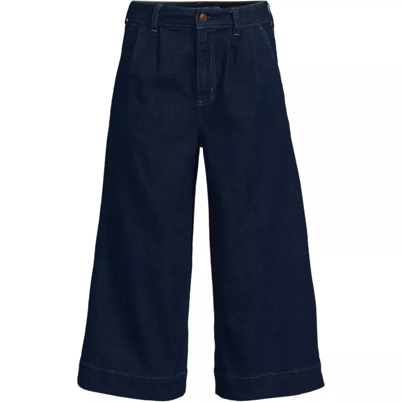 Women's Denim Mid Rise Wide Leg Culotte Jeans, Front