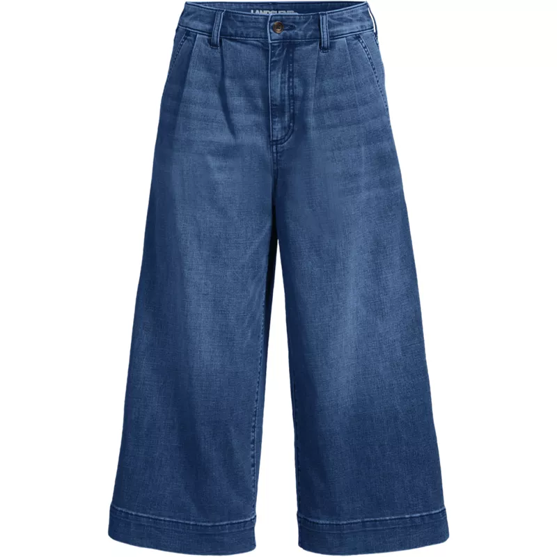 Women's Plus Size Denim Mid Rise Wide Leg Culotte Jeans, Front