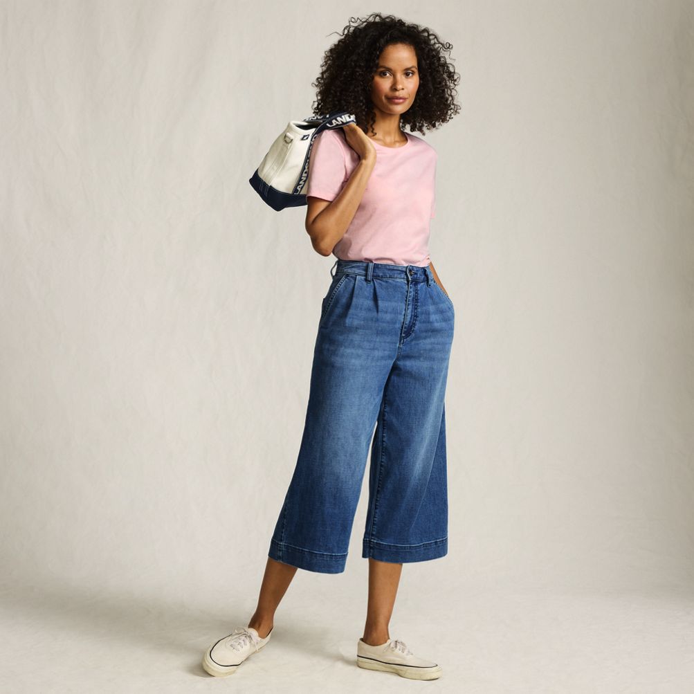 Women's Denim Mid Rise Wide Leg Culotte Jeans | Lands' End
