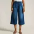 Women's Denim Mid Rise Wide Leg Culotte Jeans, Front
