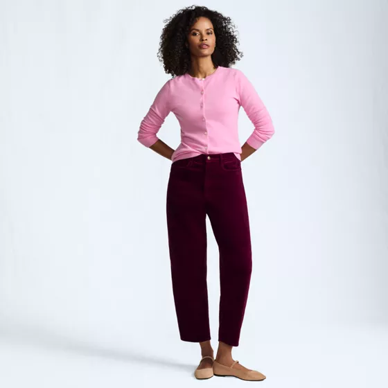 Women's Corduroy High Rise Barrel Leg Ankle Pants - primary