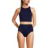 Women's Laser Cut Embroidered High Neck Lace Up Back Midkini Top, Front