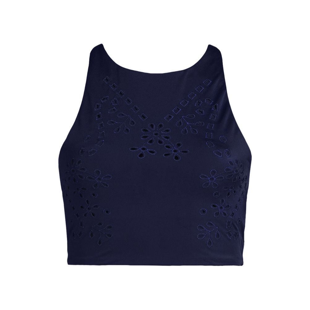 トップス kanekin Women's Laser Cut Embroidered High Neck Lace Up Back Midkini