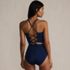 Women's Laser Cut Embroidered High Neck Lace Up Back Midkini Top, Back