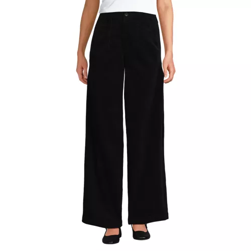 Women's Corduroy High Rise Wide Leg Top Stitch Trousers, Front