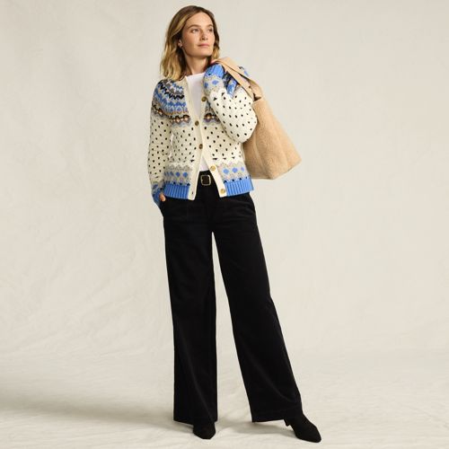 Women's Corduroy High Rise Wide Leg Top Stitch Trousers, alternative image