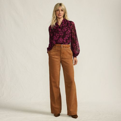 Women's Corduroy High Rise Wide Leg Top Stitch Trousers, alternative image