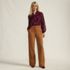 Women's Corduroy High Rise Wide Leg Top Stitch Trousers, alternative image