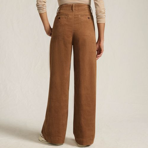 Women's Corduroy High Rise Wide Leg Top Stitch Trousers, Back