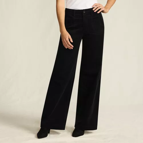 Women's Corduroy High Rise Wide Leg Top Stitch Trousers, Front