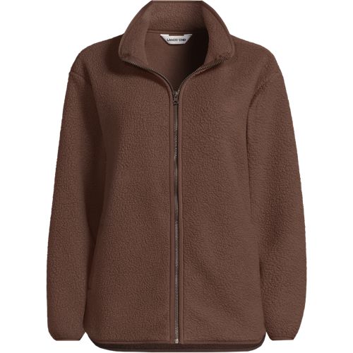 Sherpa Fleece Full Zip Jacket, Women, size: 1X, plus, Brown, Polyester, by Lands' End