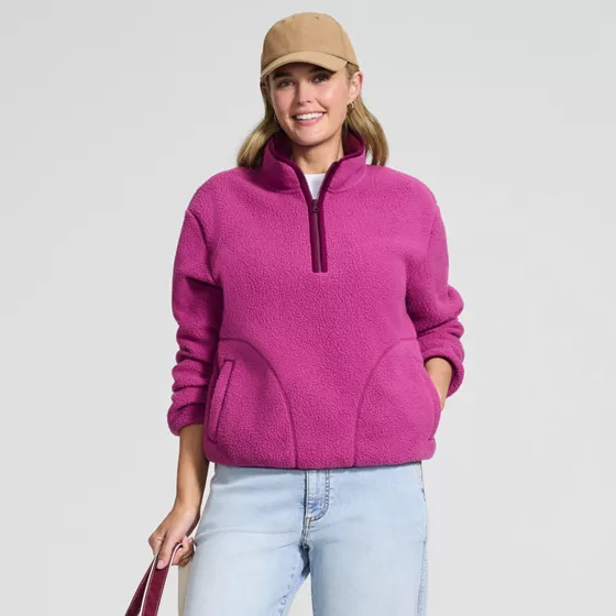 Women's Half Zip Cozy Sherpa Fleece Pullover - primary