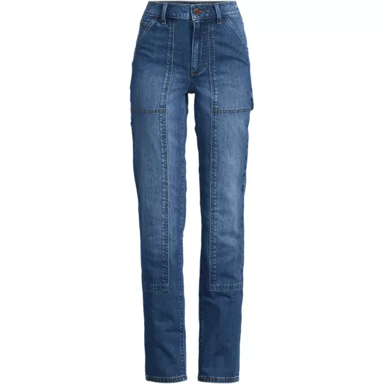 Women's Plus Size Soft Denim High Rise Rail Straight Leg Utility Jeans - primary