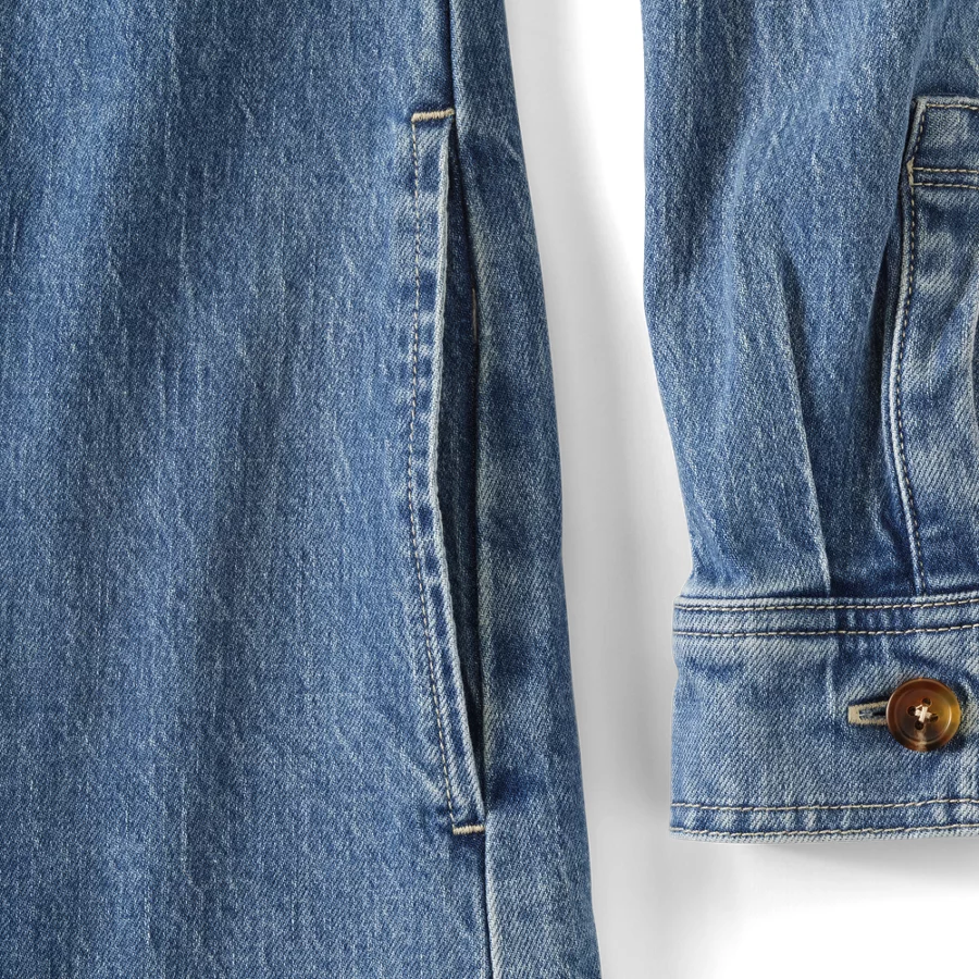 Women's Soft Denim Popover Long Sleeve Shirt Dress view 4