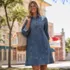 Women's Soft Denim Popover Long Sleeve Shirt Dress, alternative image