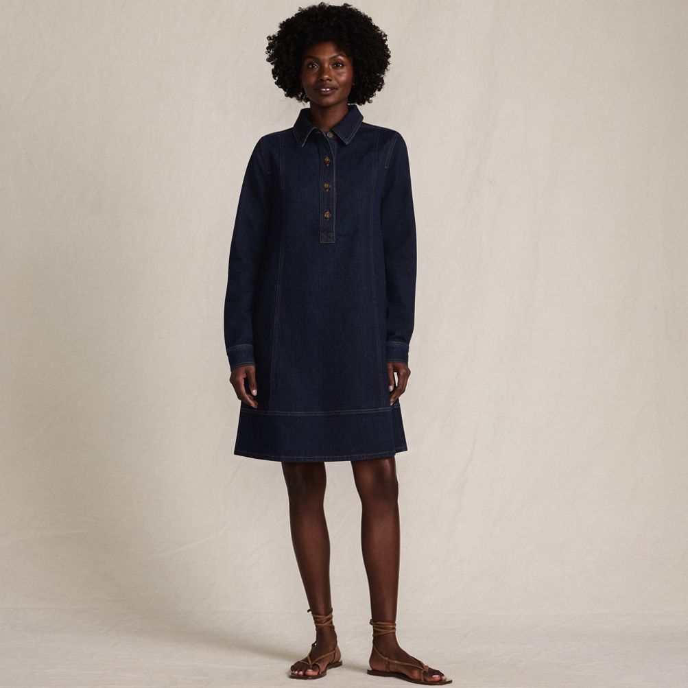 Women's Soft Denim Popover Long Sleeve Shirt Dress | Lands' End