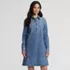 Women's Soft Denim Popover Long Sleeve Shirt Dress, Front