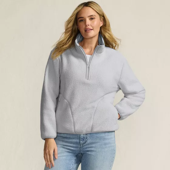Women's Plus Size Half Zip Cozy Sherpa Fleece Pullover - primary