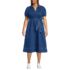 Women's Plus Size Soft Denim Puff Sleeve Midi Dress, Front