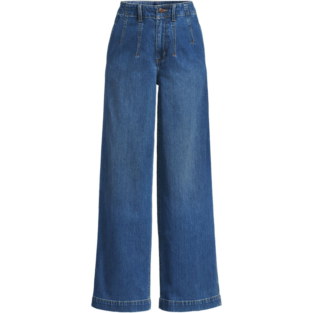 Women's Soft Denim High Rise Wide Leg Top Stitch Trousers