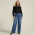 Women's Soft Denim High Rise Wide Leg Top Stitch Trousers, alternative image