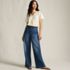 Women's Petite Soft Denim High Rise Wide Leg Top Stitch Trousers, alternative image