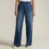 Women's Soft Denim High Rise Wide Leg Top Stitch Trousers, Front