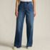 Women's Petite Soft Denim High Rise Wide Leg Top Stitch Trousers, Front