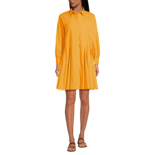 Women's Embroidered Poplin Button Front Dress with Godets, alternative image