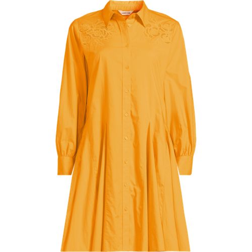 Women's Embroidered Poplin Button Front Dress with Godets, alternative image