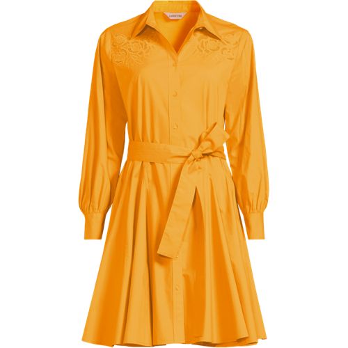 Women's Embroidered Poplin Button Front Dress with Godets, Front