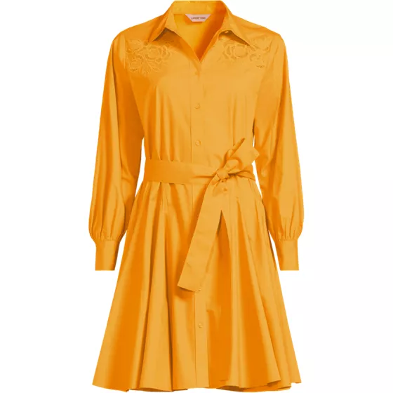 Women's Embroidered Poplin Button Front Dress with Godets - primary